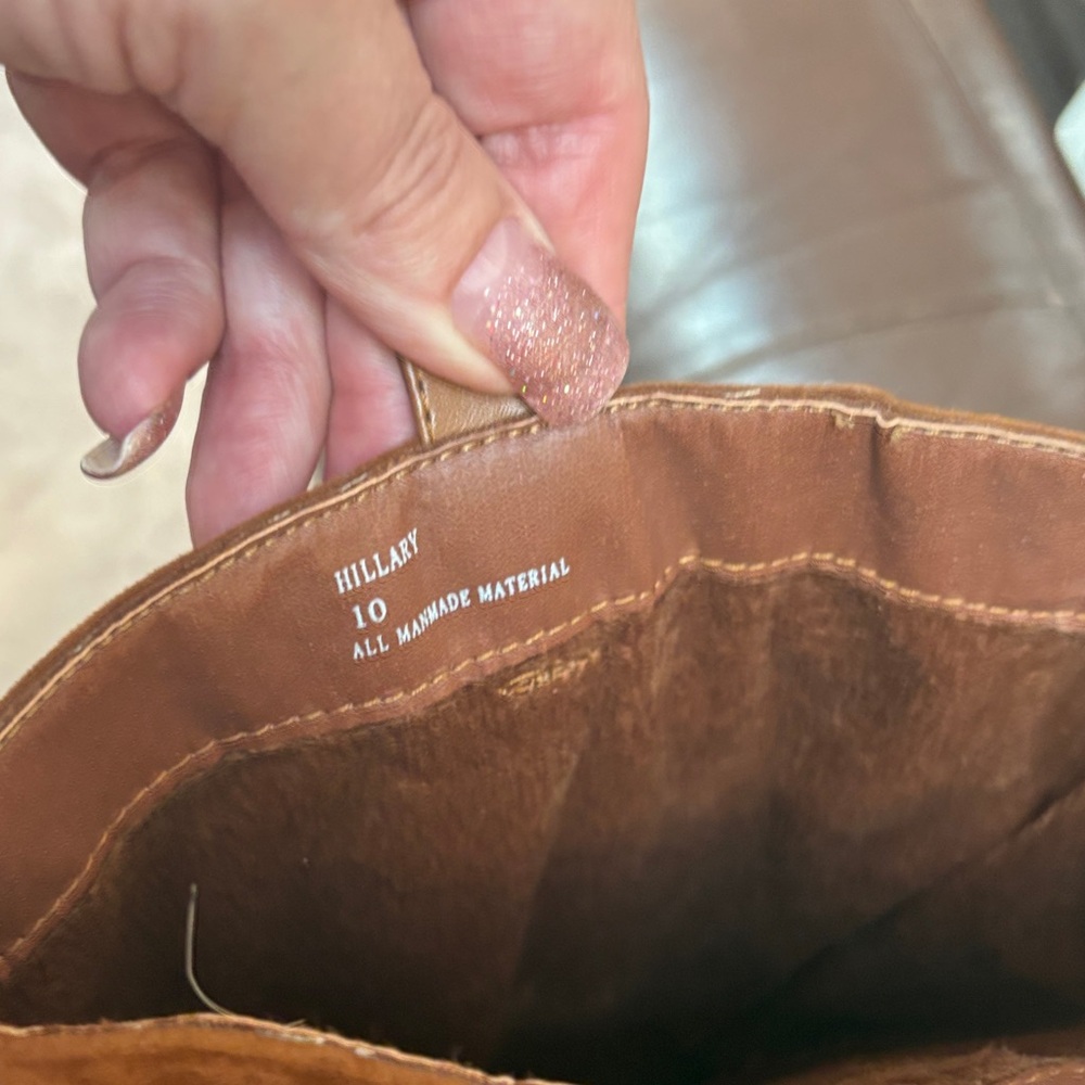 JustFab Chestnut Suede Knee-High Wedge Boots - Picture 6 of 8